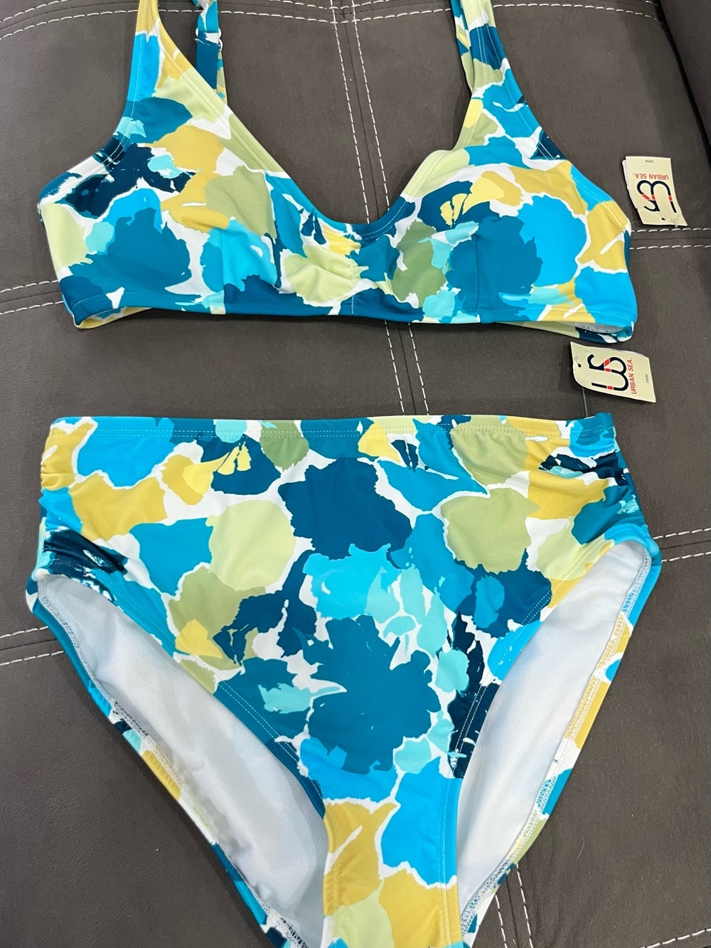 U.S. Swim Floral Print Bikini Set - Blue & Yellow